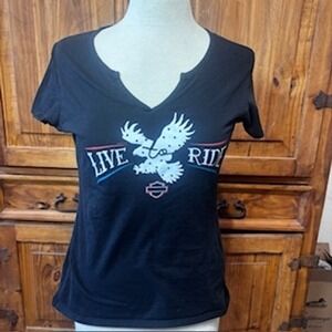 Harley Davidson  Biker Style  Graphic Tee  V Neck Tee  Moto Chic